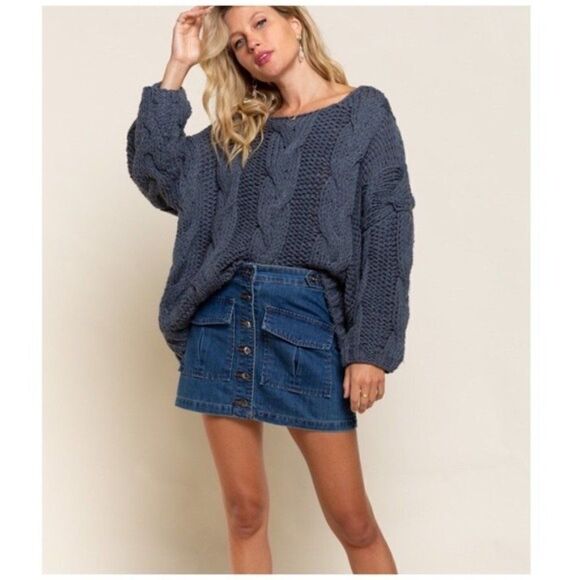 𝅺POL Soft Handmade Knit Sweater In Blue Grey - Picture 1 of 11